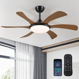 Ceiling Fans with Lights - 46" Outdoor Low Porfile Ceiling Fan with Remote/App Control, 6 Speeds Reversible, Timer and Dimmable, Modern Flush Mount Fan Light Fixture, Brown