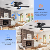 Black Ceiling Fans with Lights - 52In Flush Mount Ceiling Fan Light with Remote, 3CCT Dimmable and 6 Wind Speeds, Modern Low Profile Fan Light for Indoor Bedroom, Covered Outdoor