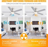 Ceiling Fans with Lights, 52 Inch Low Profile Ceiling Fan with Light and Remote Control,Reversible, 3CCT, Dimmable, Quiet, Brushed Nickel Ceiling Fan for Bedroom Indoor/Outdoor Use