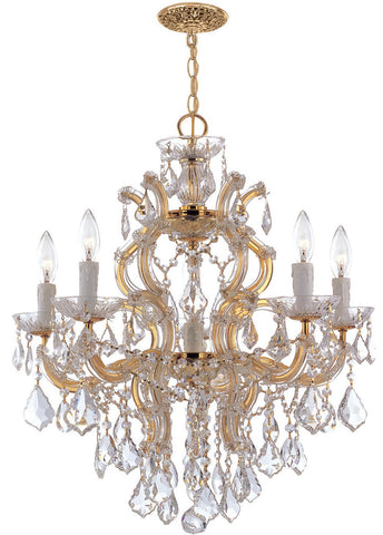 6 Light Gold Crystal Chandelier Draped In Clear Spectra Crystal - C193-4435-GD-CL-SAQ