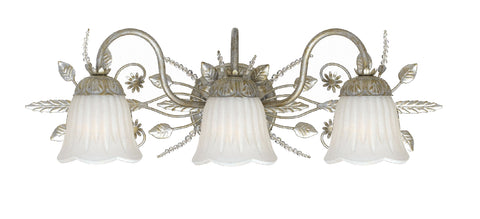 3 Light Silver Leaf Eclectic Bathroom-Vanity Light Draped In Clear Hand Cut Crystal - C193-4743-SL