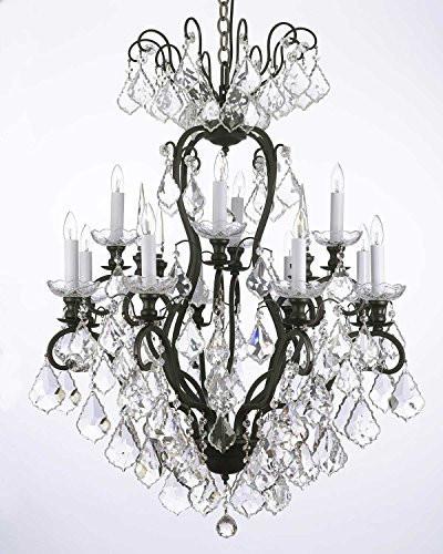 Swarovski Crystal Trimmed Chandelier Wrought Iron Crystal Chandelier H30" X W28" - A500-556/12 Sw