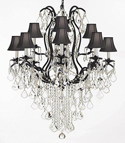 Wrought Iron Empress Crystal (Tm) Chandelier Lighting H40" X W28" With Black Shades - A500-Sc/Blackshades/B12/3034/8+4