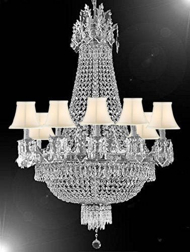 Swarovski Crystal Trimmed Chandelier French Empire Crystal Chandelier Lighting Chandeliers H32" X W25" With White Shades - A93-Cs/Whiteshade/1280/8+4 Sw