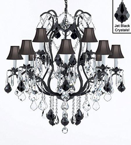 Wrought Iron Crystal Chandelier Lighting Chandeliers H30" X W28" With Black Shades - A500-Sc/Blackshade/B20/3034/8+4