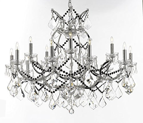 Maria Theresa Chandelier Lighting Crystal Chandeliers H38" W37" Chrome Finish Dressed With Jet Black Crystals Great For The Dining Room Living Room Family Room Entryway / Foyer - J10-B80/Chrome/26050/15+1