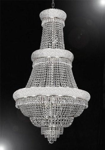 French Empire Crystal Chandelier Lighting H 50" X W 30" - Perfect For An Entryway Or Foyer Dressed With High Quality Diamond Cut Crystal - A500-B59/Silver/448/21