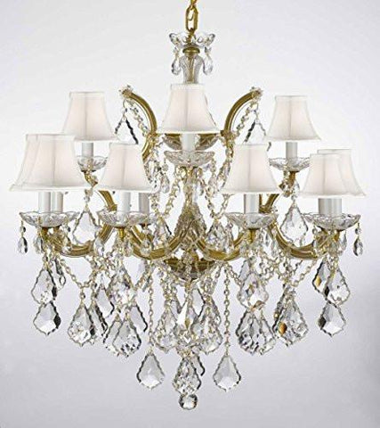 Chandelier Lighting Crystal Chandeliers With White Shades H30 "X W28" - A500-Whiteshades/B7/21532/12+1