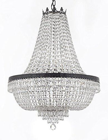 Swarovski Crystal Trimmed French Empire Chandelier H30" X W24" With Dark Antique Finish Good For Dining Room Foyer Entryway Family Room And More - A500-Cb/870/9Sw