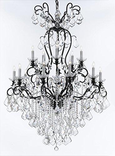 Swarovski Crystal Trimmed Wrought Iron Crystal Chandelier Lighting W38" H60" - Good for Entryway, Foyer, Living Room, Ballrooms, Catering Halls, Event Halls! - A500-B12/556/16SW