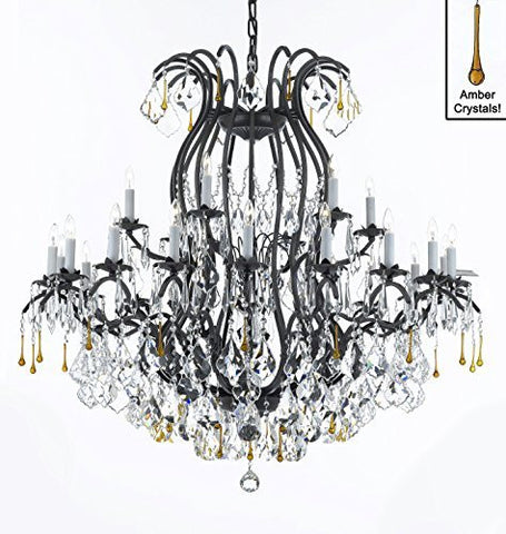 Wrought Iron Crystal Chandelier Lighting Chandeliers Dressed With Amber Crystals Perfect For An Entryway Or Foyer H46" X W46" - A83-B55/3034/18+6