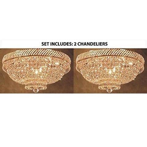 Set Of 2 French Empire Crystal Flush Chandelier Lighting H 16" W 23" - 2Ea-A500-Flush/448/9