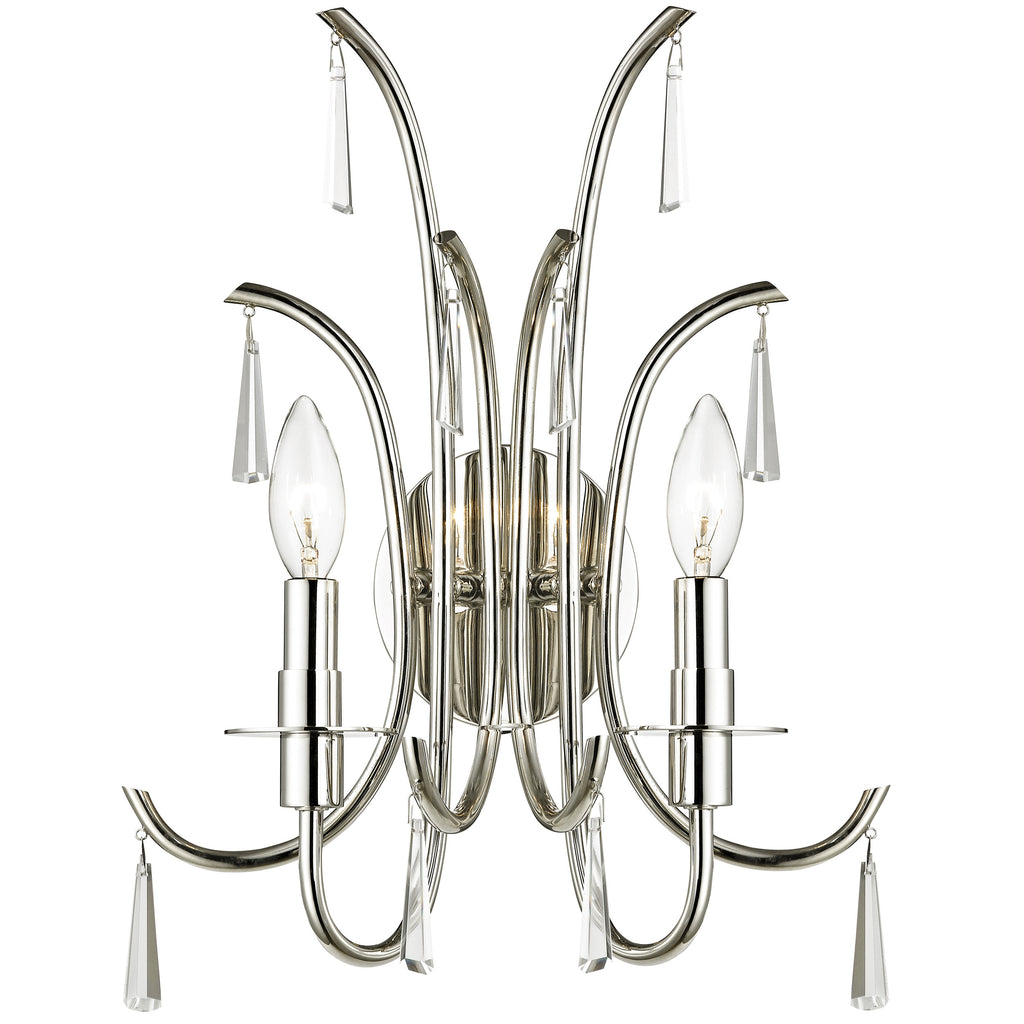 2 Light Polished Nickel Transitional  Modern Sconce Draped In Clear Hand Cut Crystal - C193-6032-PN-CL-MWP