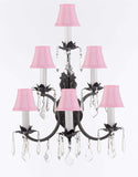 Swarovski Crystal Trimmed Wrought Iron 3 Tier Wall Sconce! W16 x H24 w/Pink Shades - A500-PINKSHADES/6/3034SW