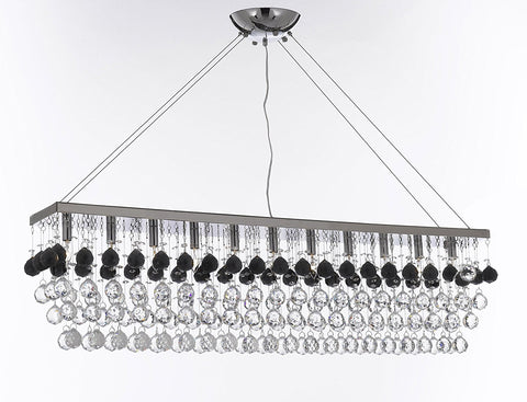 Modern Contemporary "Rain Drop" Linear Chandelier Light Lighting Chandeliers- Dressed with Jet Black Crystal Balls Great for Dining Room or Billiard Pool Table Lighting - F7-B951/926/11