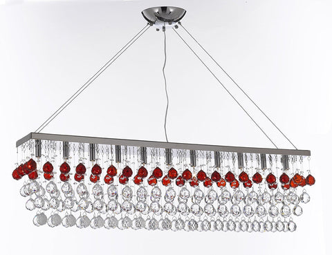 Modern Contemporary "Rain Drop" Linear Chandelier Light Lighting Chandeliers- Dressed with Ruby Red Crystal Balls Great for Dining Room or Billiard Pool Table Lighting - F7-B961/926/11