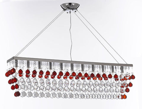 Modern Contemporary "Rain Drop"Linear Chandelier Light Lighting Chandeliers- Dressed with Ruby Red Crystal Balls Great for Dining Room or Billiard Pool Table Lighting - F7-B964/926/11