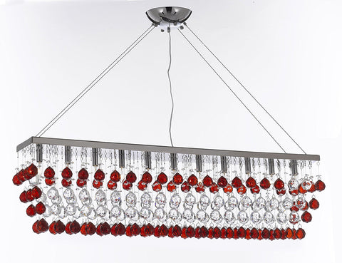 Modern Contemporary "Rain Drop" Linear Chandelier Light Lighting Chandelier- Dressed with Ruby Red Crystal Balls Great for Dining Room or Billiard Pool Table Lighting - F7-B966/926/11