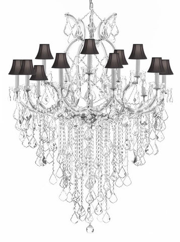 Maria Theresa Chandelier Empress Crystal (Tm) Lighting Chandeliers H50" X W37" With Black Shades Great For Large Foyer / Entryway - A500-B12/Silver/Sc/Blackshades/21510/15+1