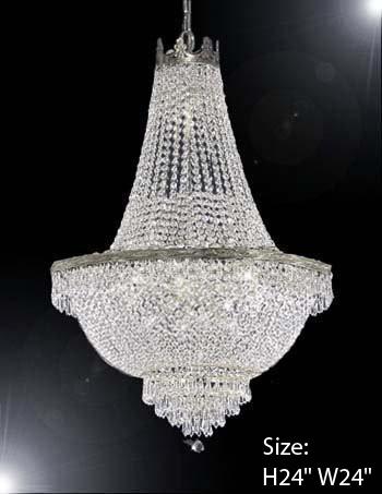 French Empire Crystal Chandelier Lighting H24" X W24" - A500-C3/Silver/870/9