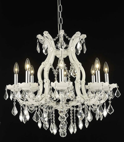 C121-2800D26WH/EC+SH-1R6S By Elegant Lighting - Maria Theresa Collection White Finish 9 Lights Dining Room