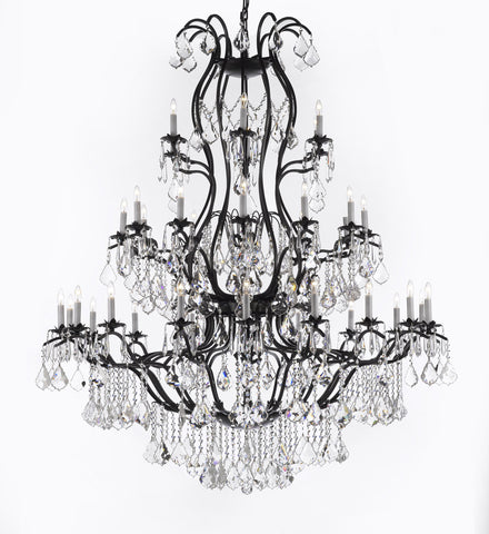 Large Foyer / Entryway Wrought Iron Chandelier Lighting With Crystal H60" X W52" - A500-3031/36